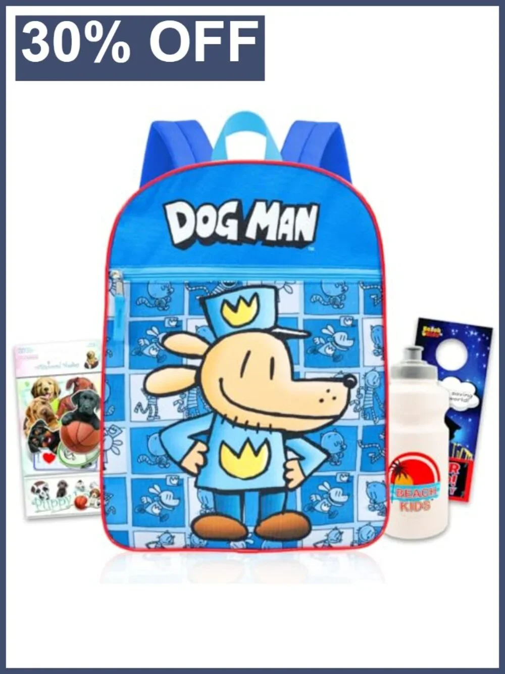 Dog Man Kids Backpack Bundle with Water Bottle Multicolor 16in